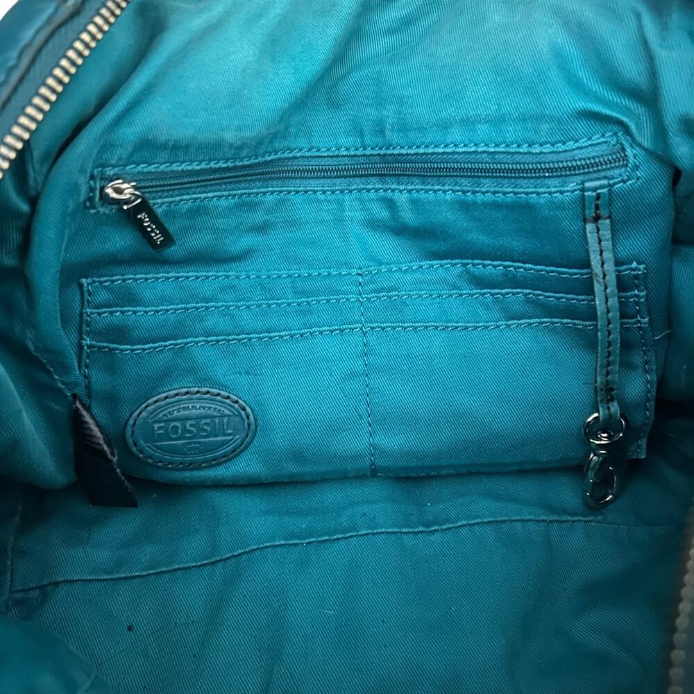 Fossil Teal Leather Distressed Sydney Satchel Purse - Picture 7 of 8